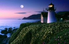 Moon Rise Over Point Montara Lighthouse - California