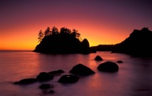 Seastacks Silhouetted at Sunset - Trinidad - California