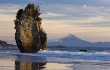 Sea Stack and Mount Taranaki - New Zealand