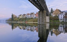 Colorful Homes Reflecting on Rhine River - Schaffhausen - Switzerland