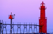 Big Red Algoma Pierhead Light at Twilight - Lake Michigan - Michigan
