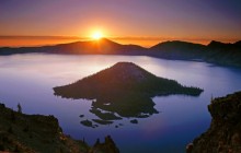 Sunrise Over Crater Lake and Wizard Island - Oregon