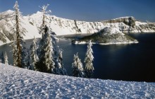 Wizard Island and Crater Lake in Winter - Oregon
